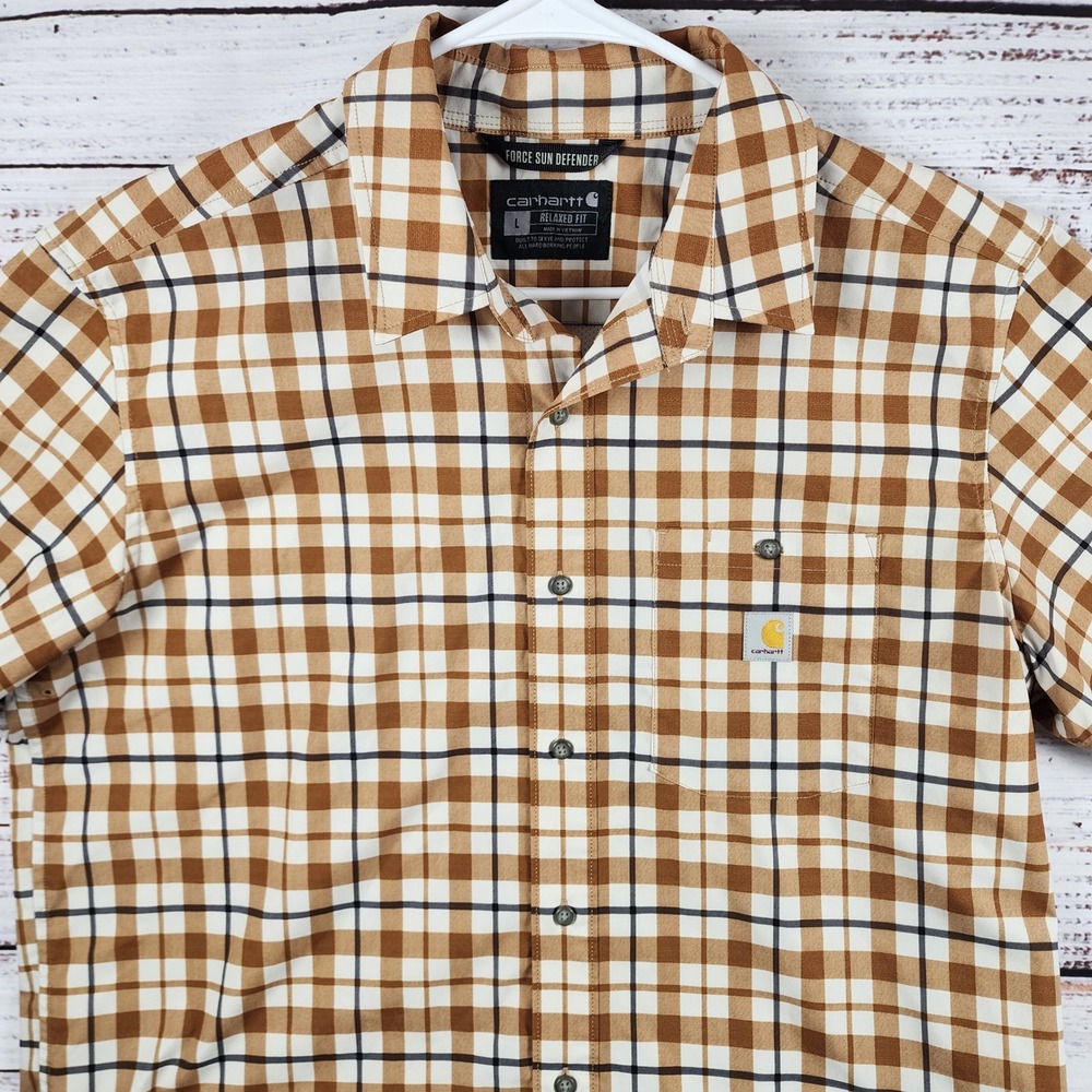 Carhartt Men's Force Sun Defender Plaid Shirt 106747 BRN Relaxed Fit Large L